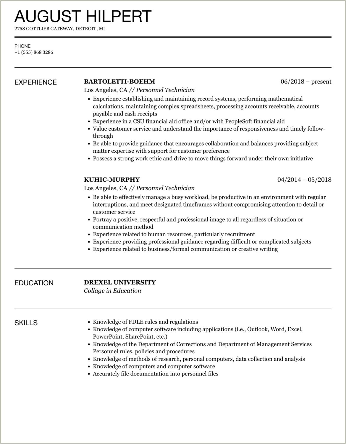 Resume Examples For Department Of Corrections