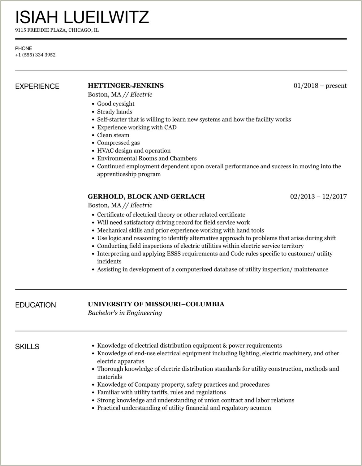 Resume Examples For Electrical Sign Company