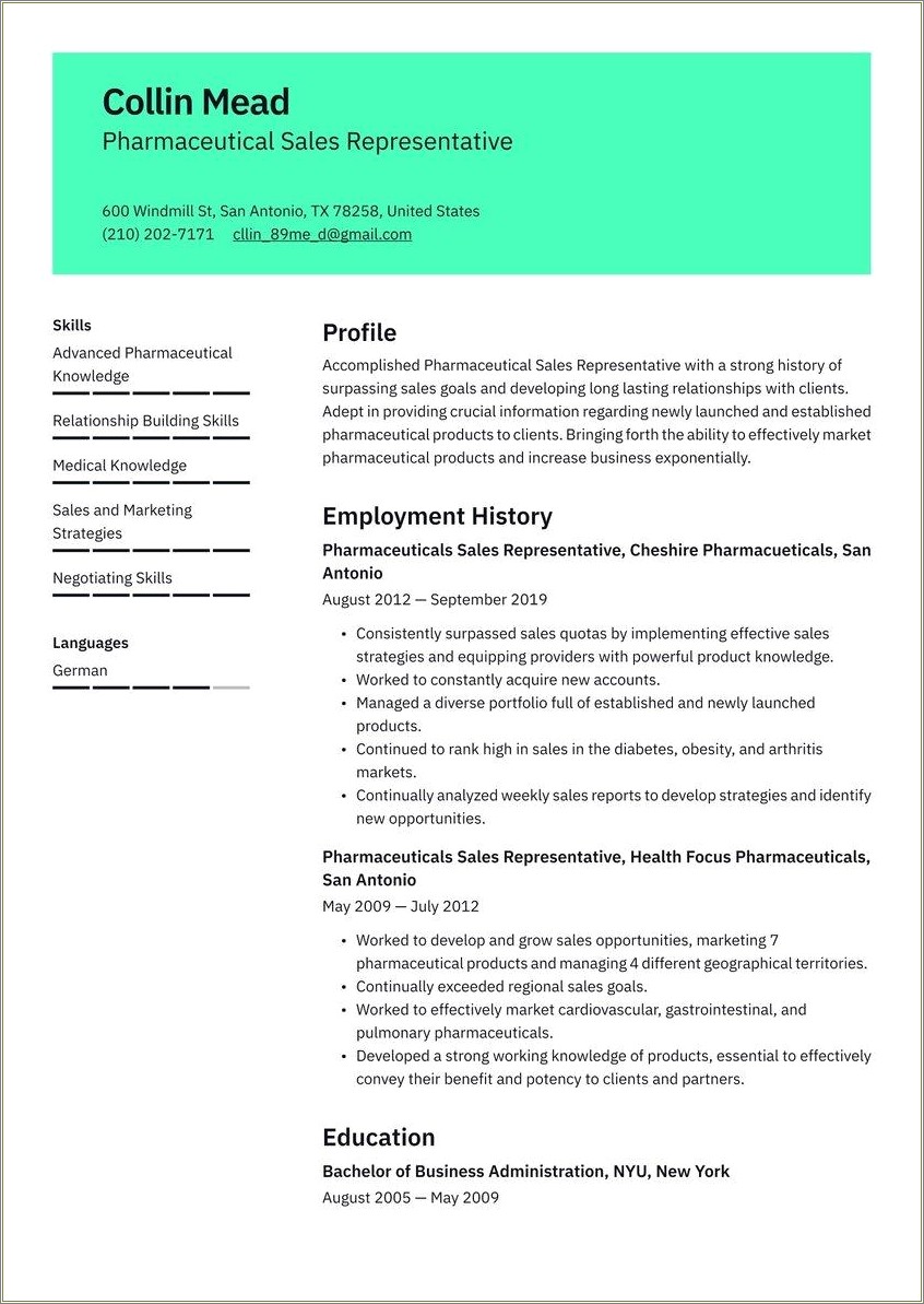 Resume Examples For Entry Level Pharmaceutical Sales