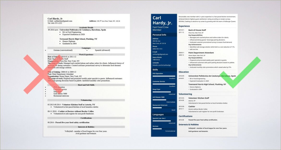 Resume Examples For Fast Food Restaurant Manager