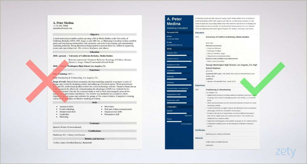 Resume Examples For Freshers With No Work Experience