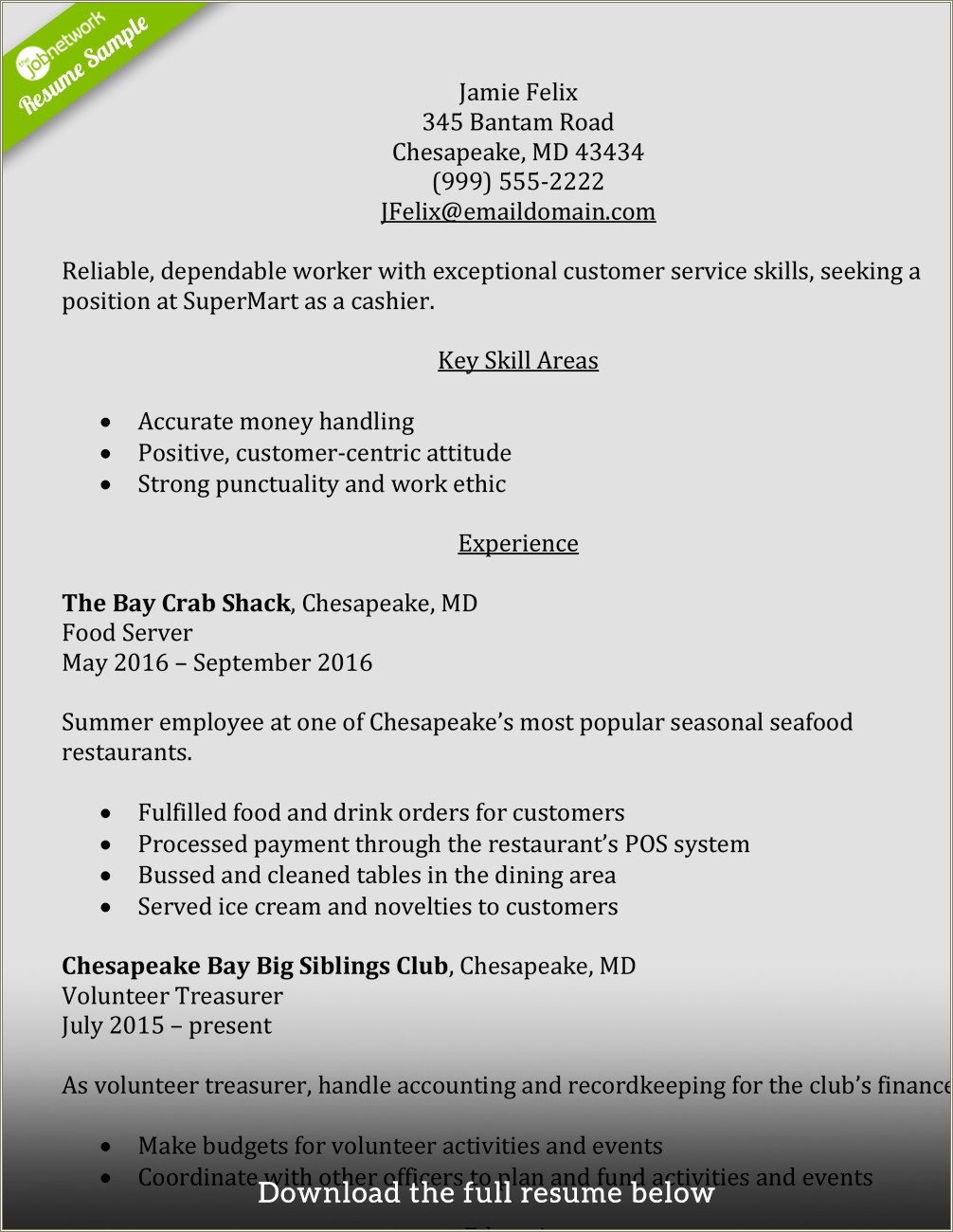 Resume Examples For Grocery Store Cashier
