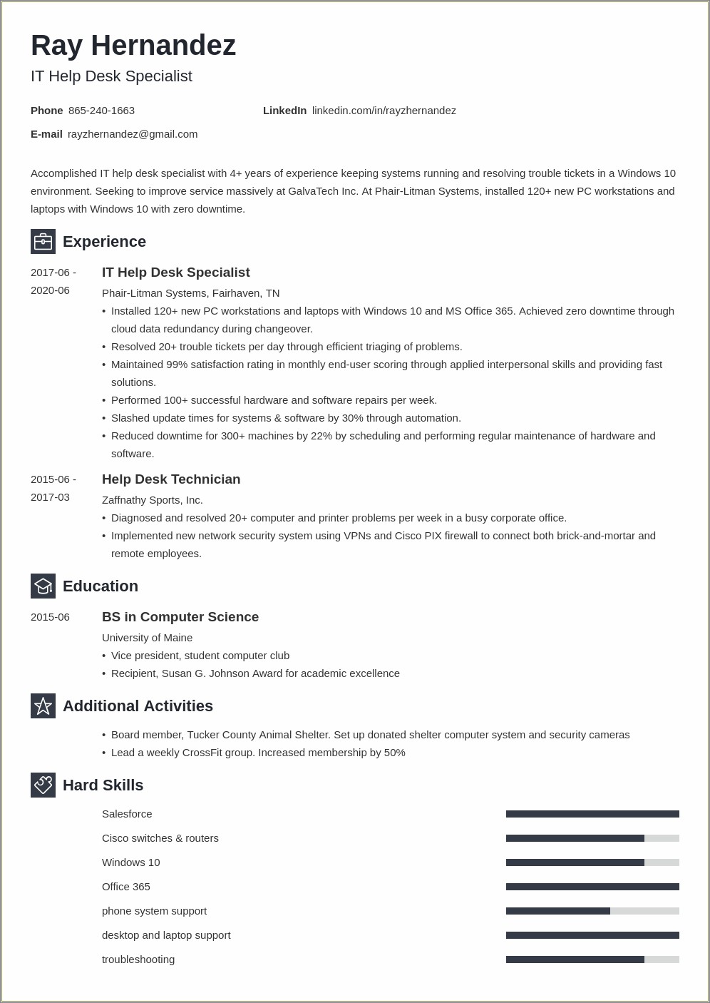 Resume Examples For Help Desk Manager