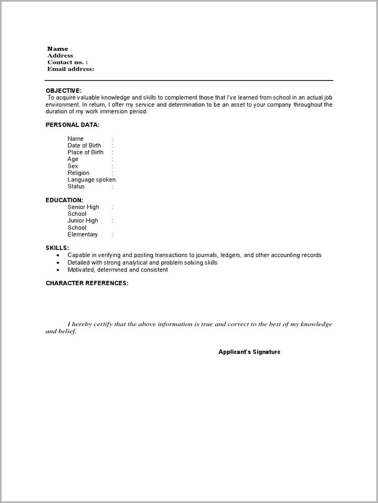 Resume Examples For Highschool Students In Sophomore Year