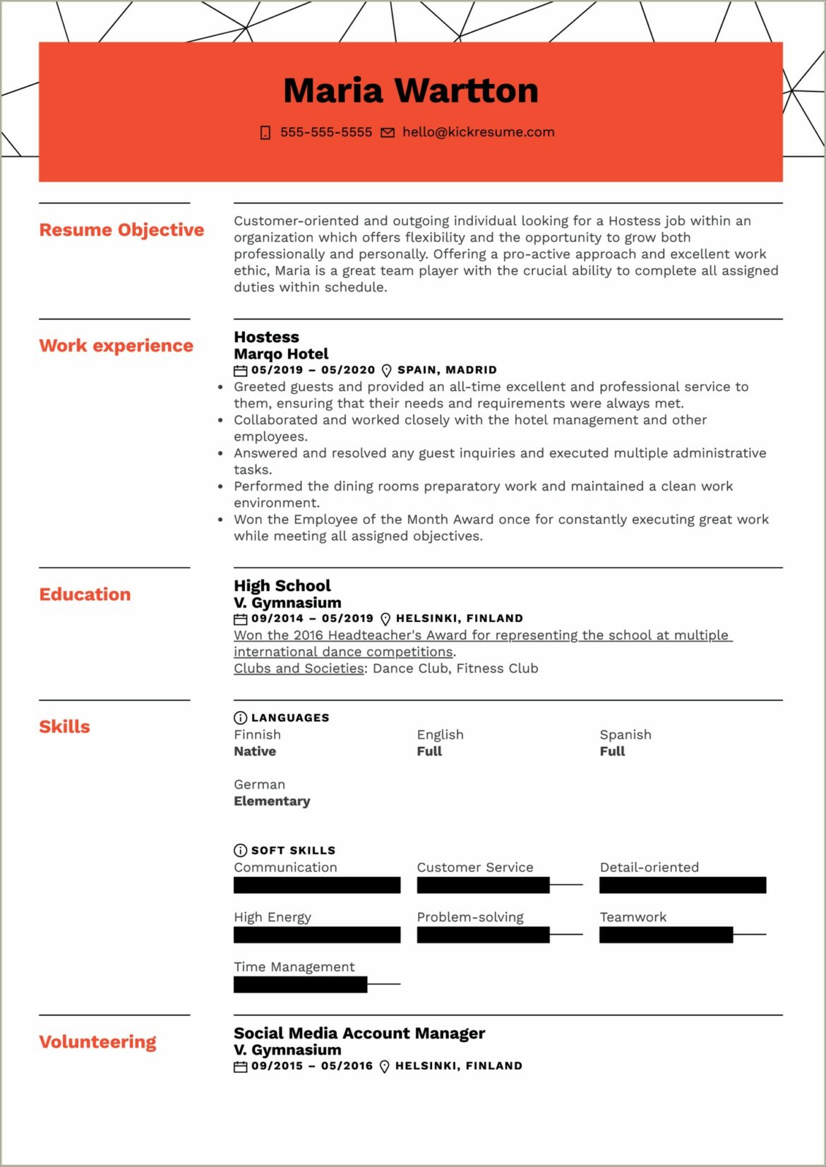 Resume Examples For Hostess Hotel Jobs