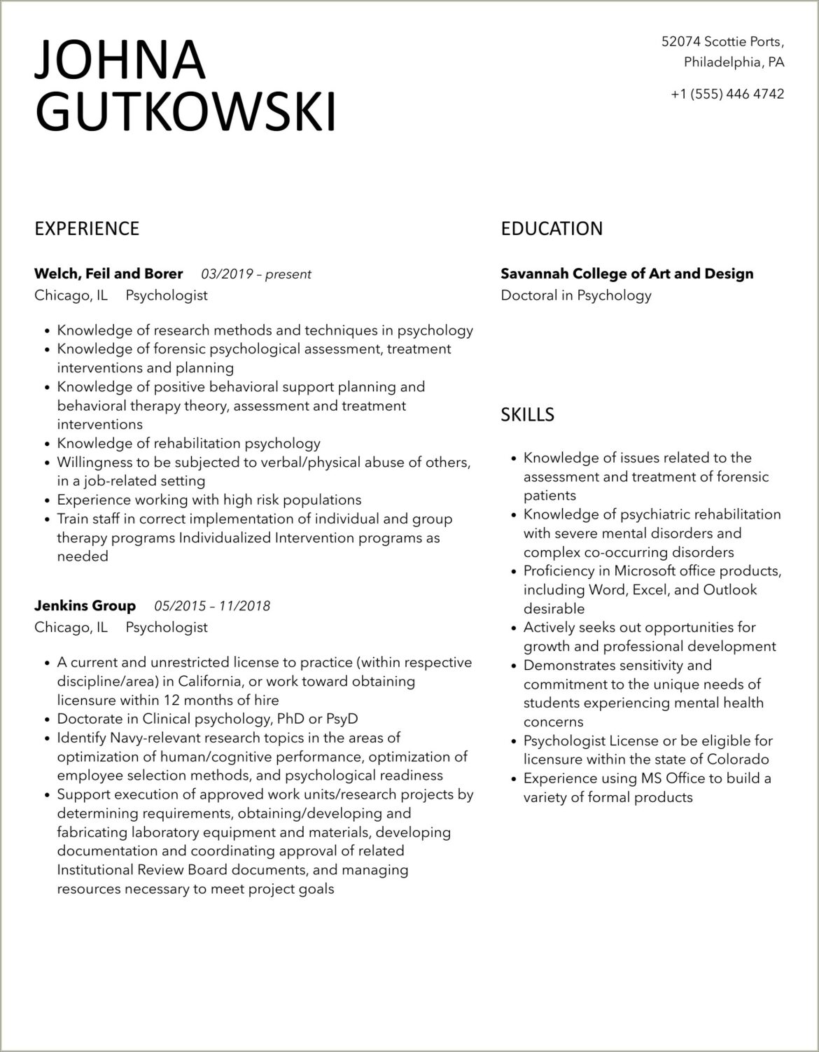 Resume Examples For I O Practitioners