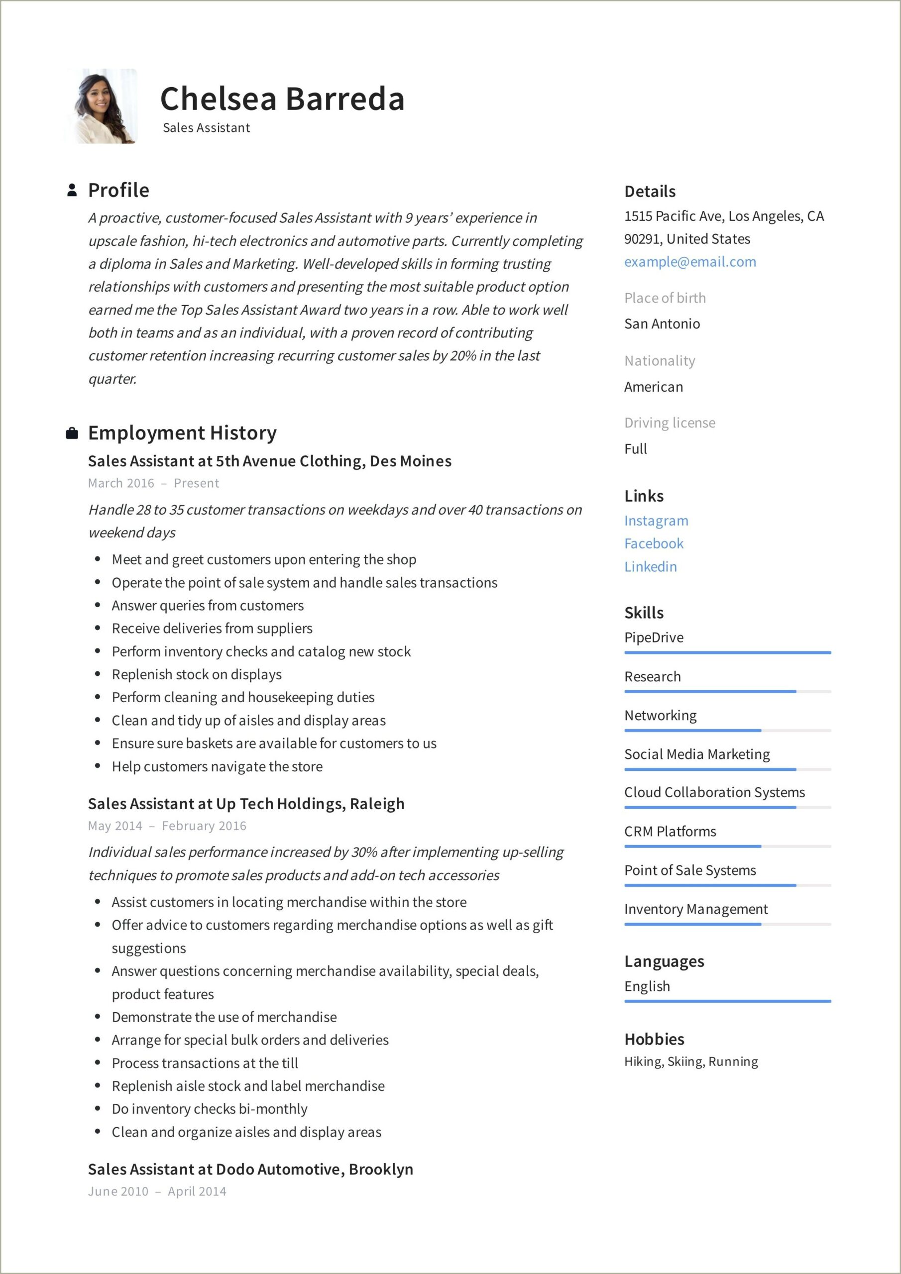 Resume Examples For Jobs Sales Associate