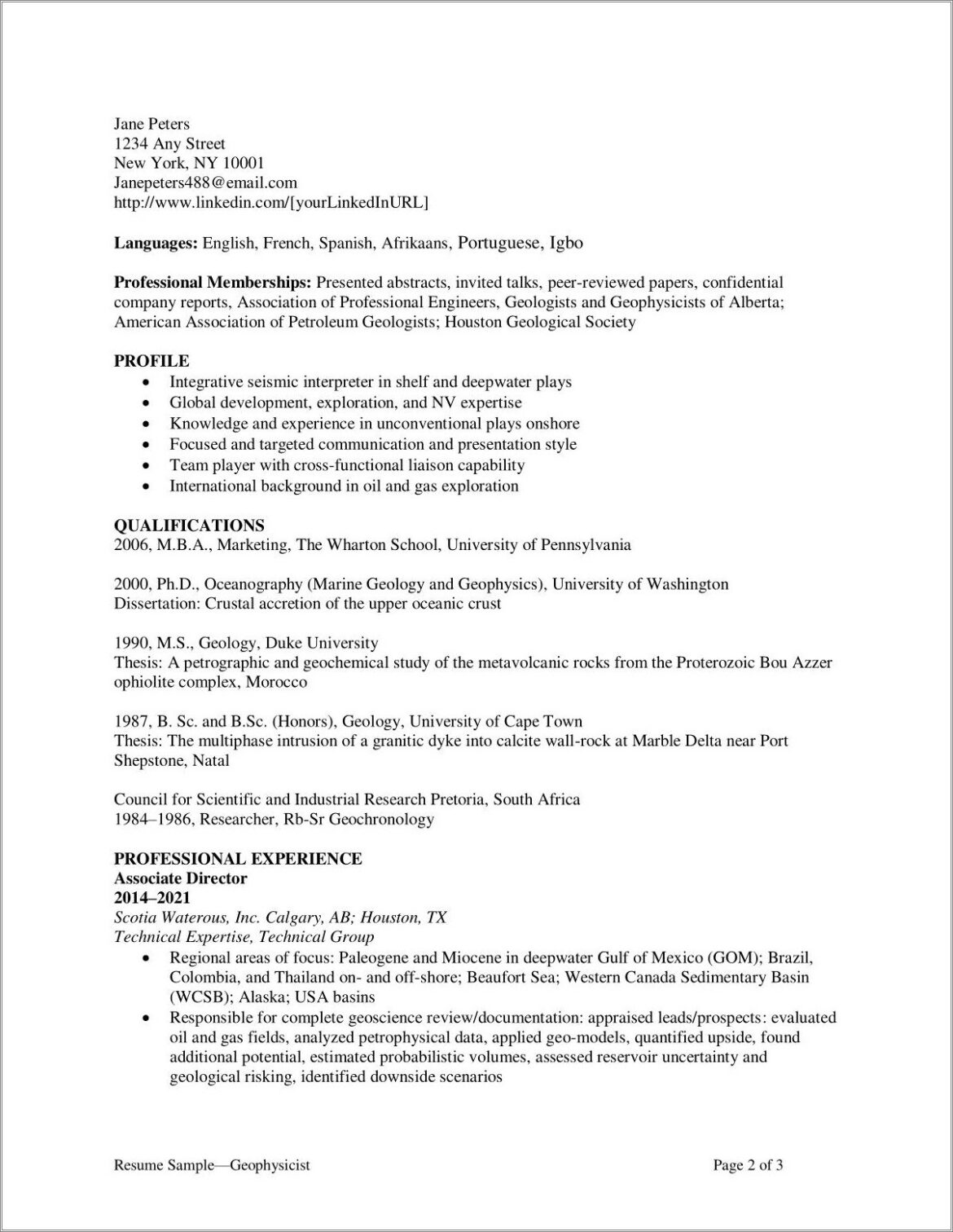 Resume Examples For Oil Field Job