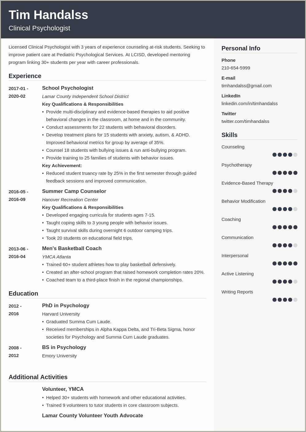 Resume Examples For Phd In Psychology