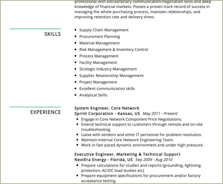 Resume Examples For Purchasing Manager Skills