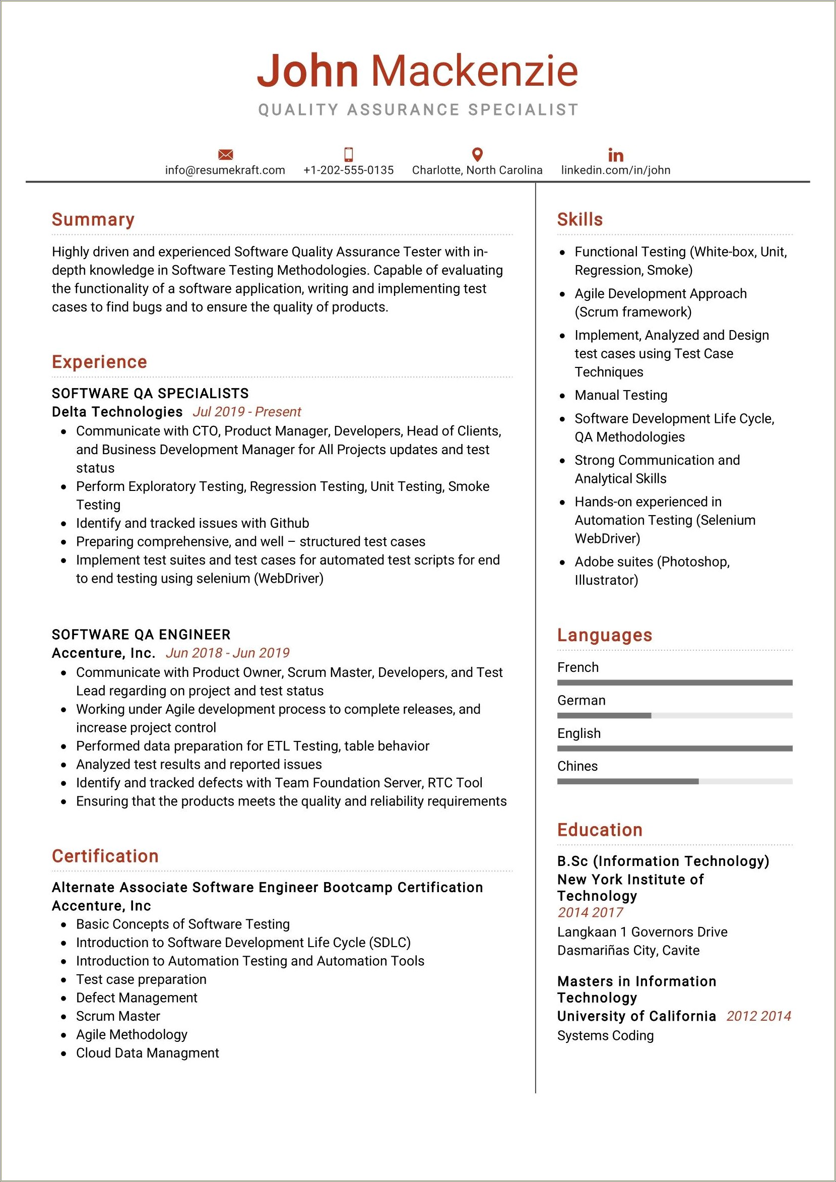 Resume Examples For Quality Assurance Manager