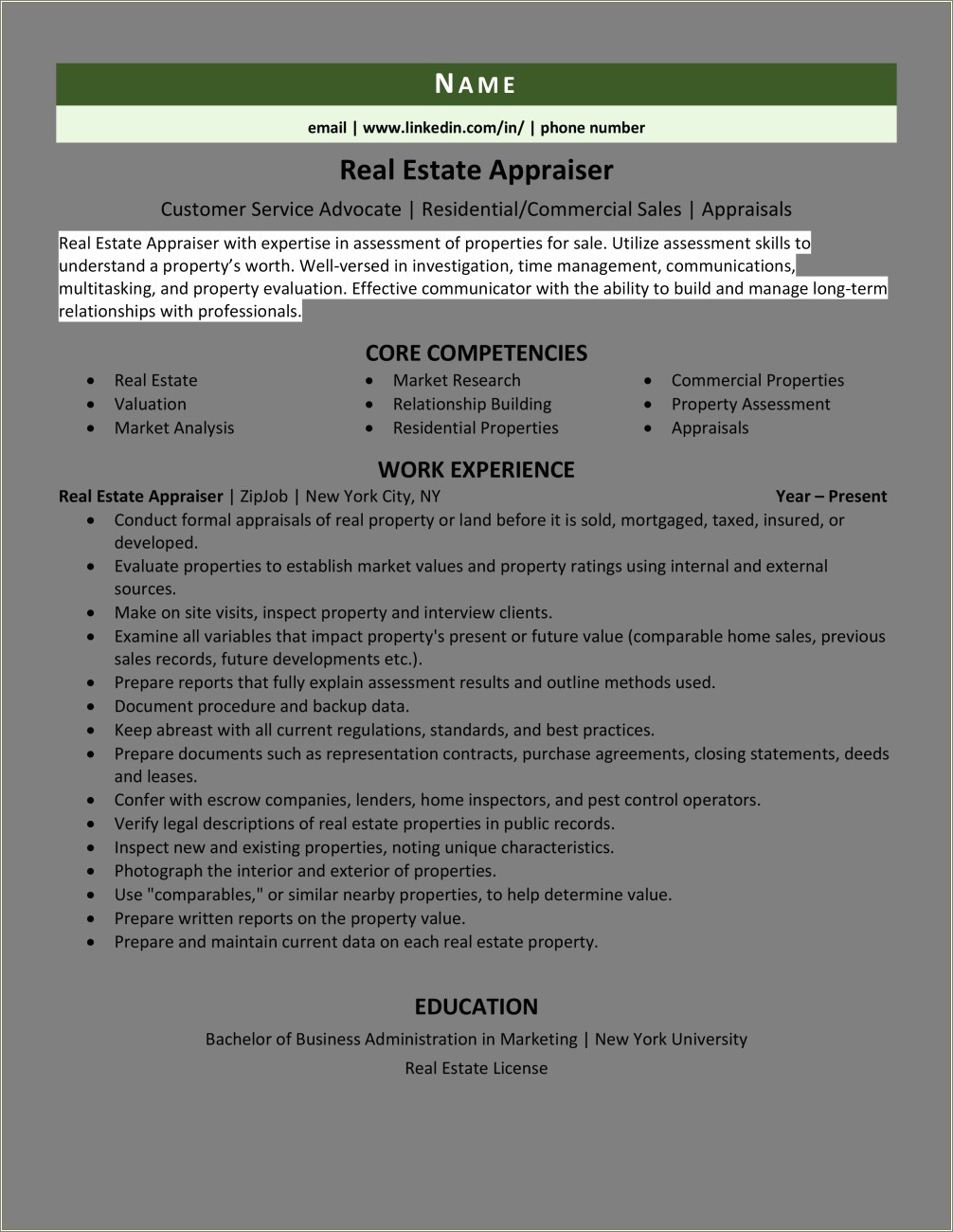 Resume Examples For Real Estate Appraiser