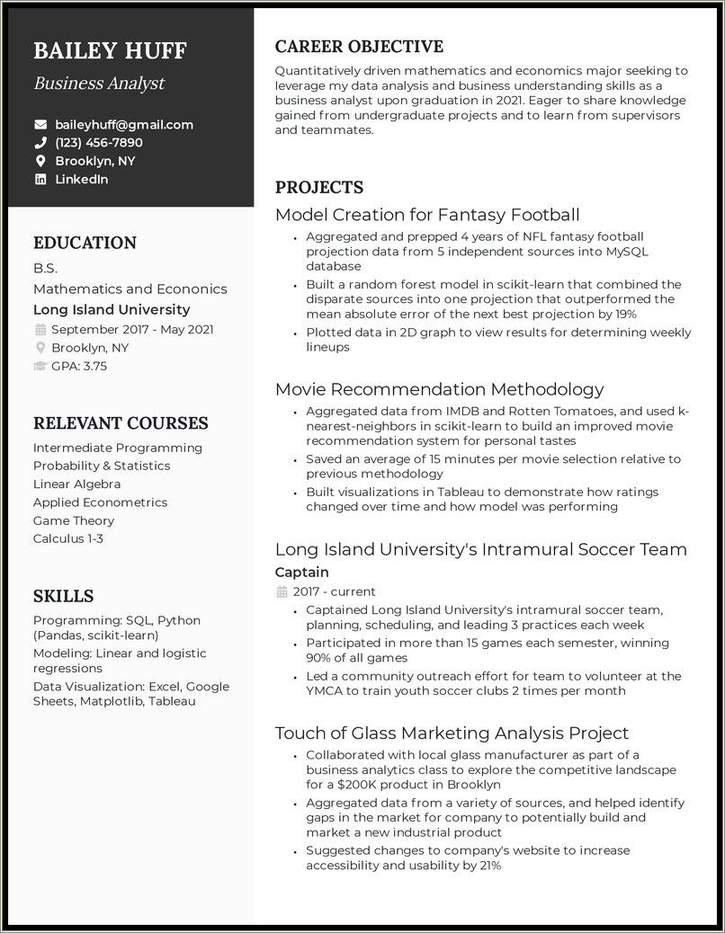 Resume Examples For Recent College Grads Analyst