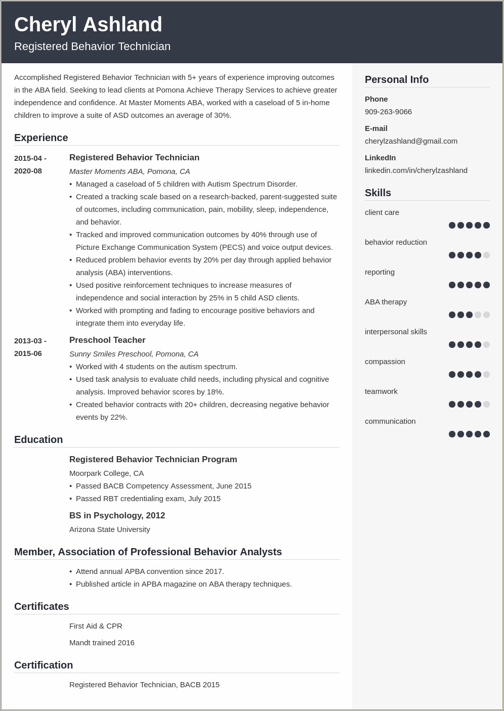 Resume Examples For Registered Behavior Technician