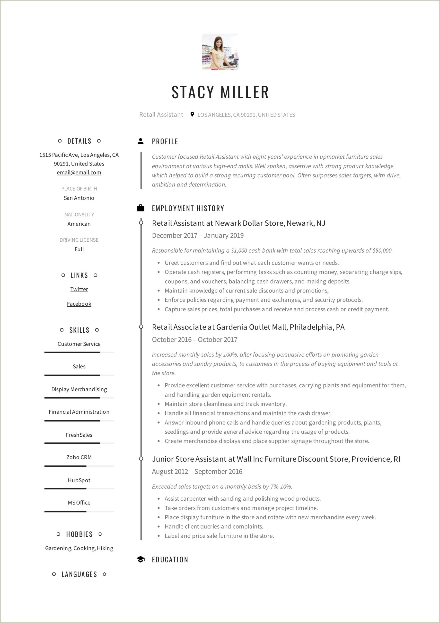 Resume Examples For Retail Adn Merchandisers