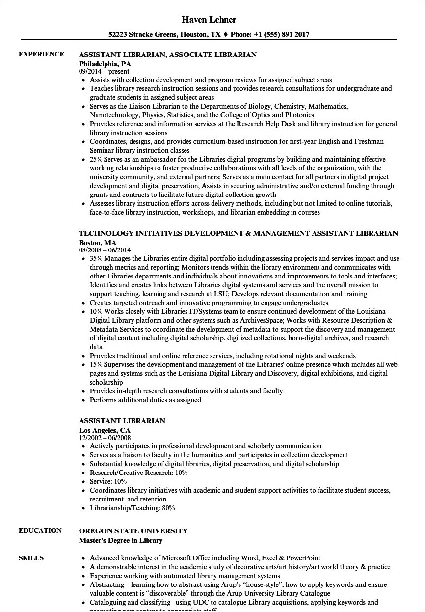 Resume Examples For Retired Library Worker