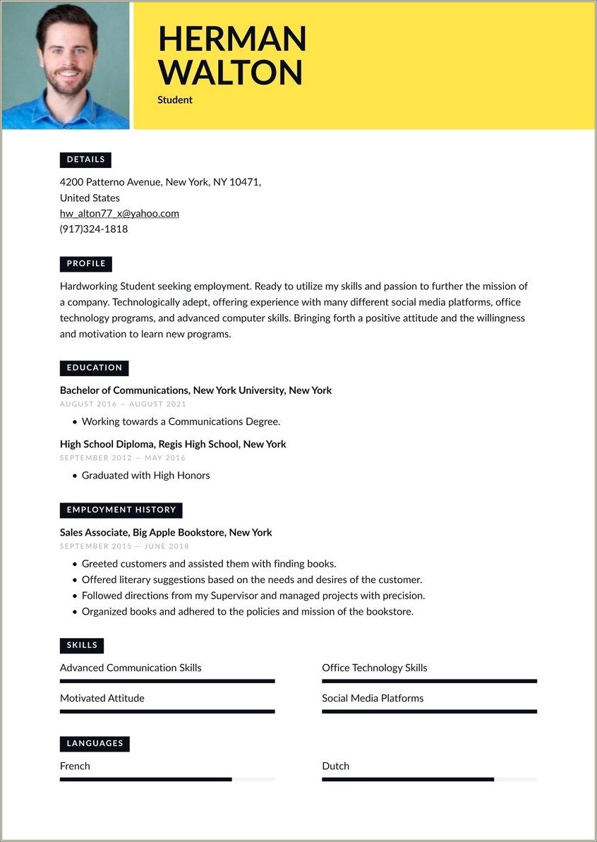 Resume Examples For Students First Job Pdf