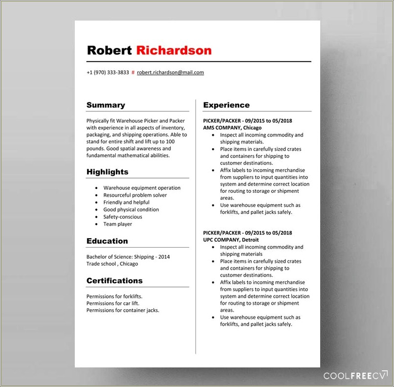 Resume Examples For Students Template Download Free Waitress