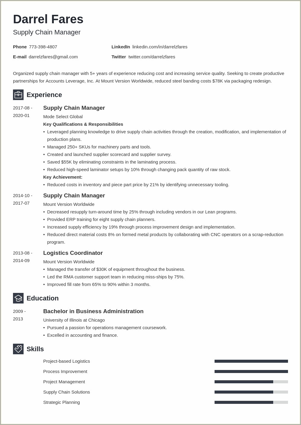 Resume Examples For Supply Chain Entry Level
