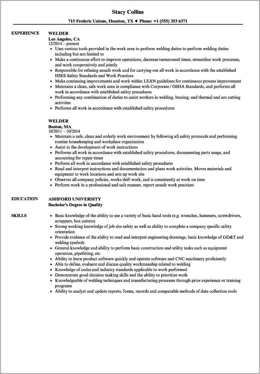 Resume Examples For Tow Boat Workers