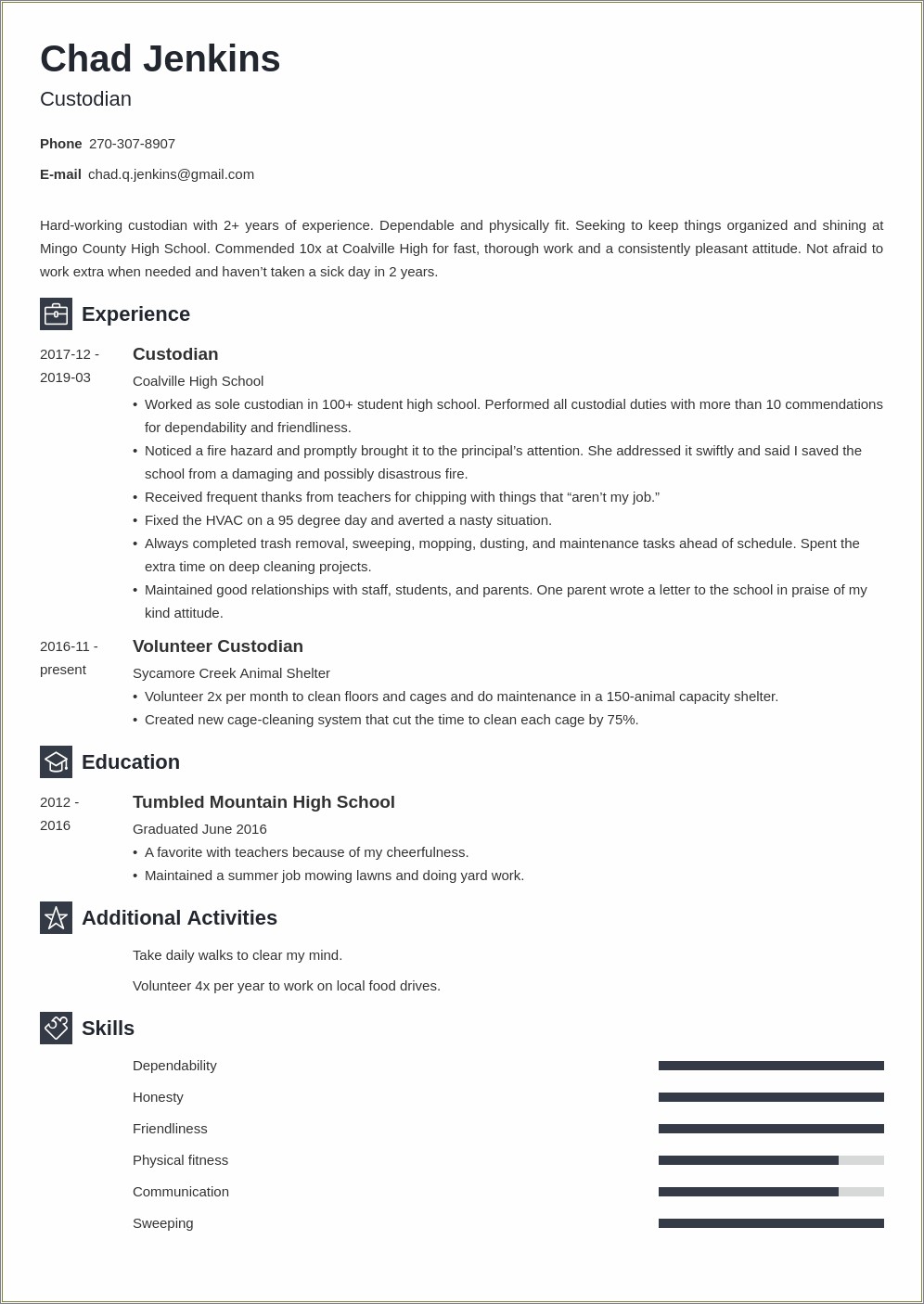 Resume Examples For Truck Stop Custodians