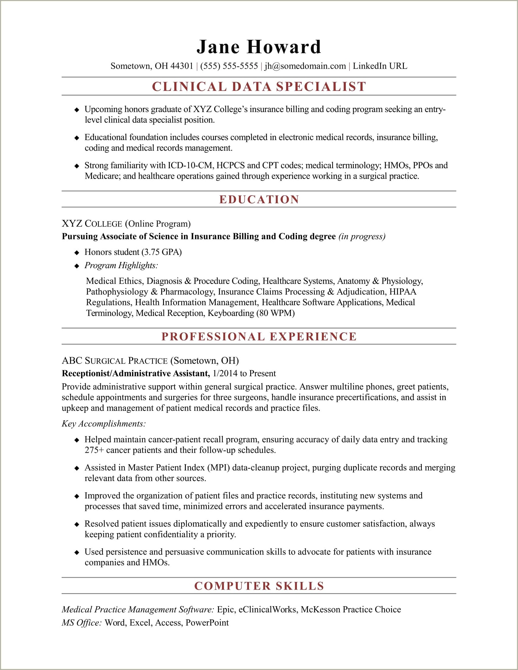Resume Examples For Working Medical Office