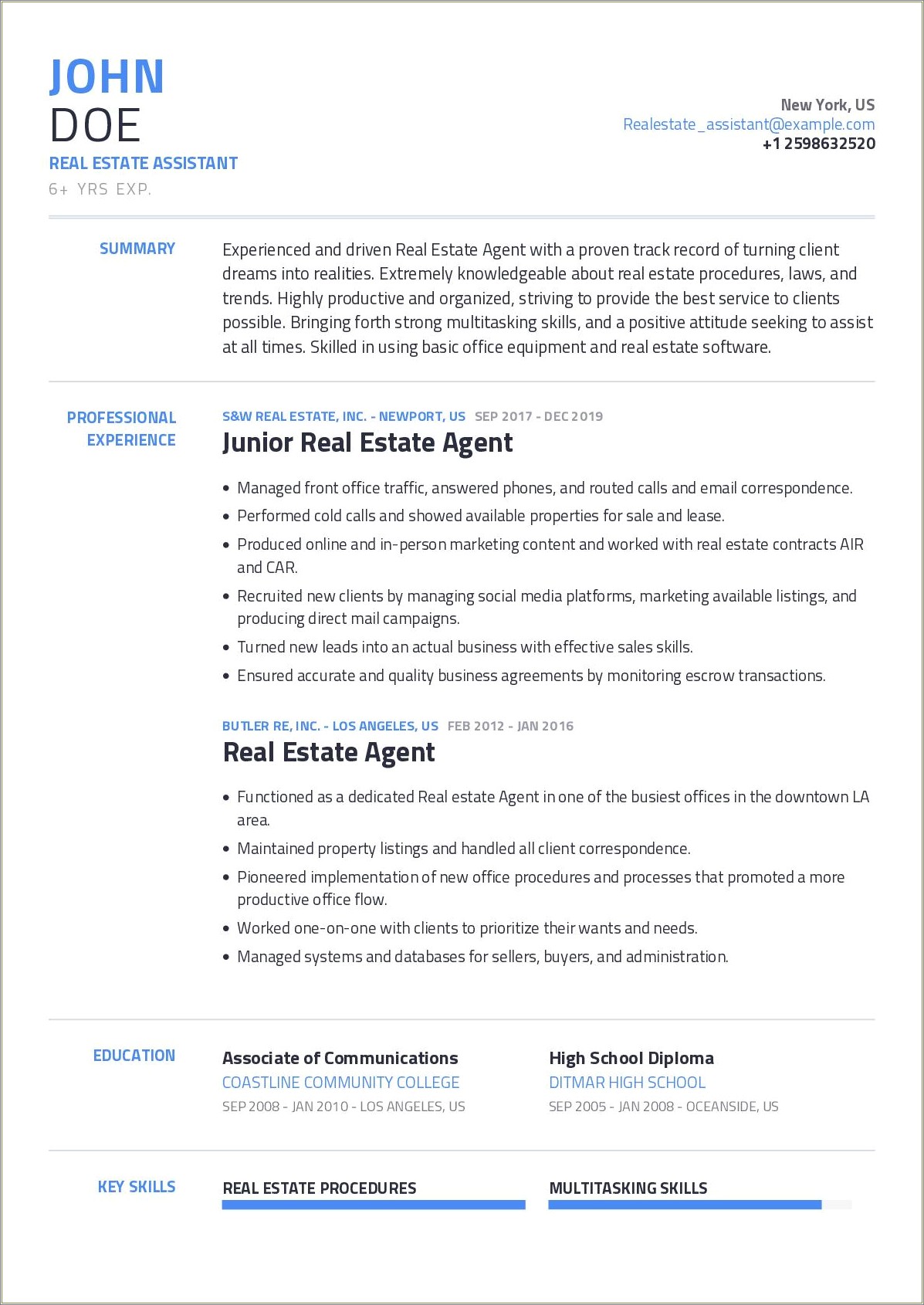 Resume Examples From A Real Estate Agenyt