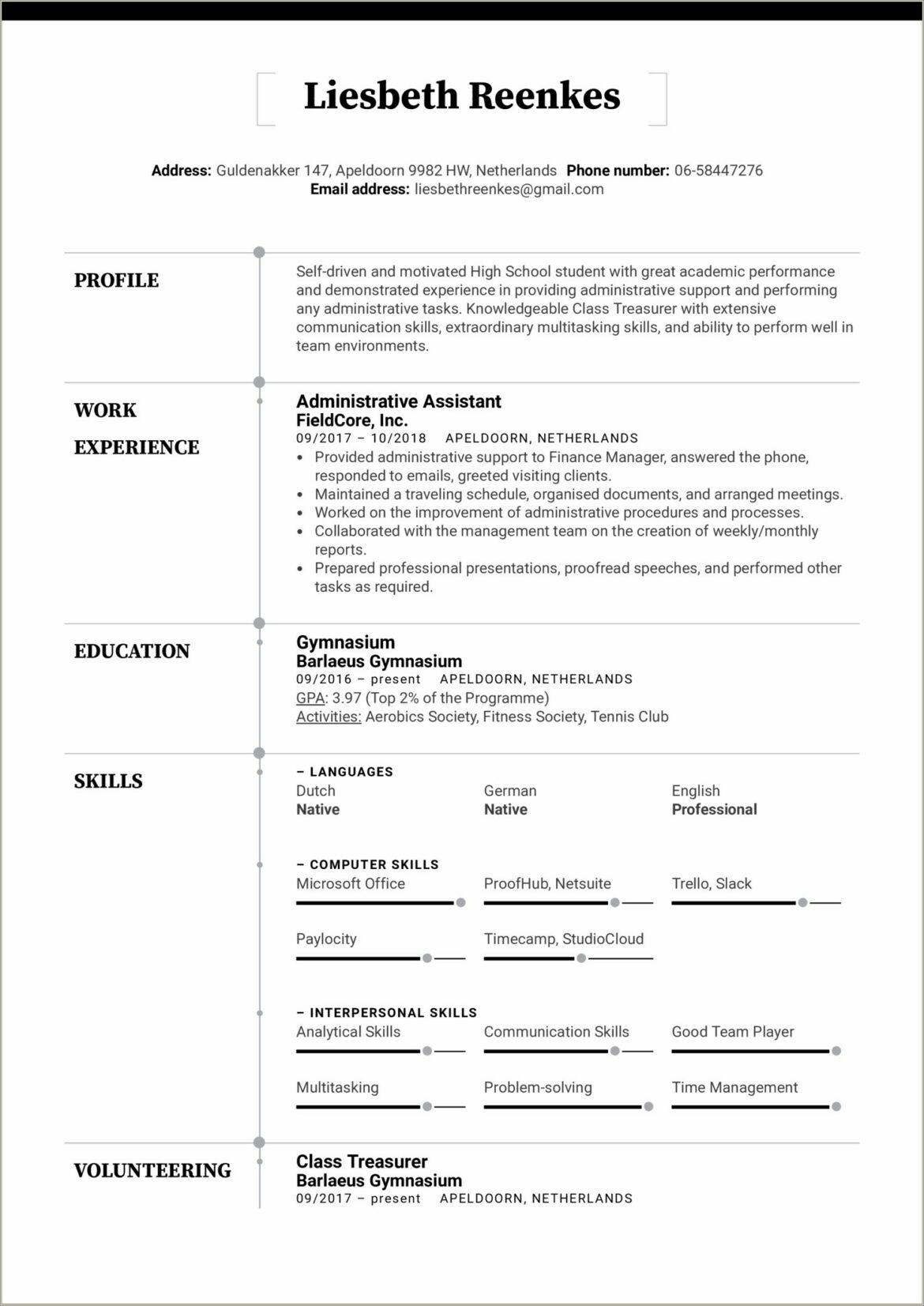 Resume Examples In English High School