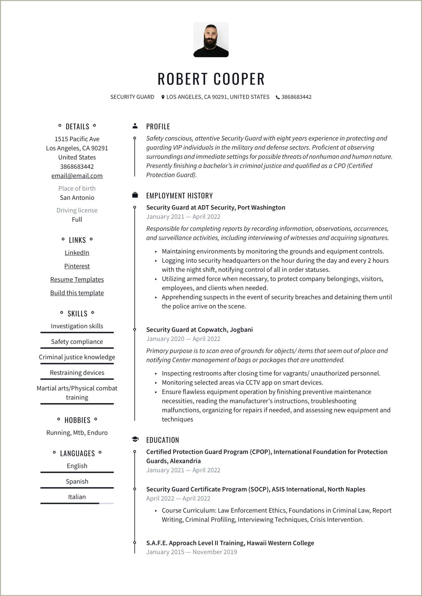 Resume Examples In Us Hospitality Company