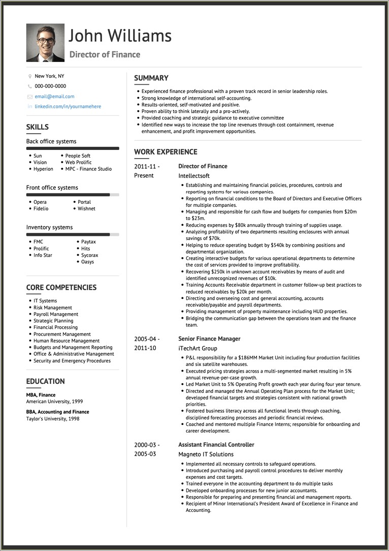 Resume Examples Of Managing Budget And P&l