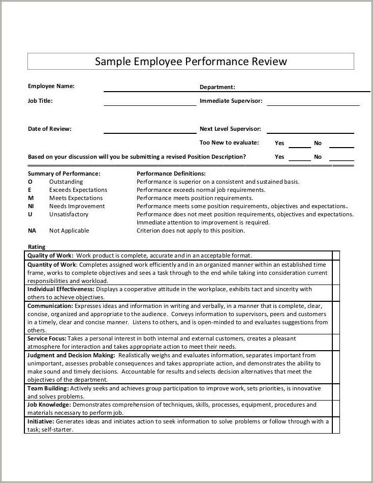 Resume Examples Of Self Appraisal Comments