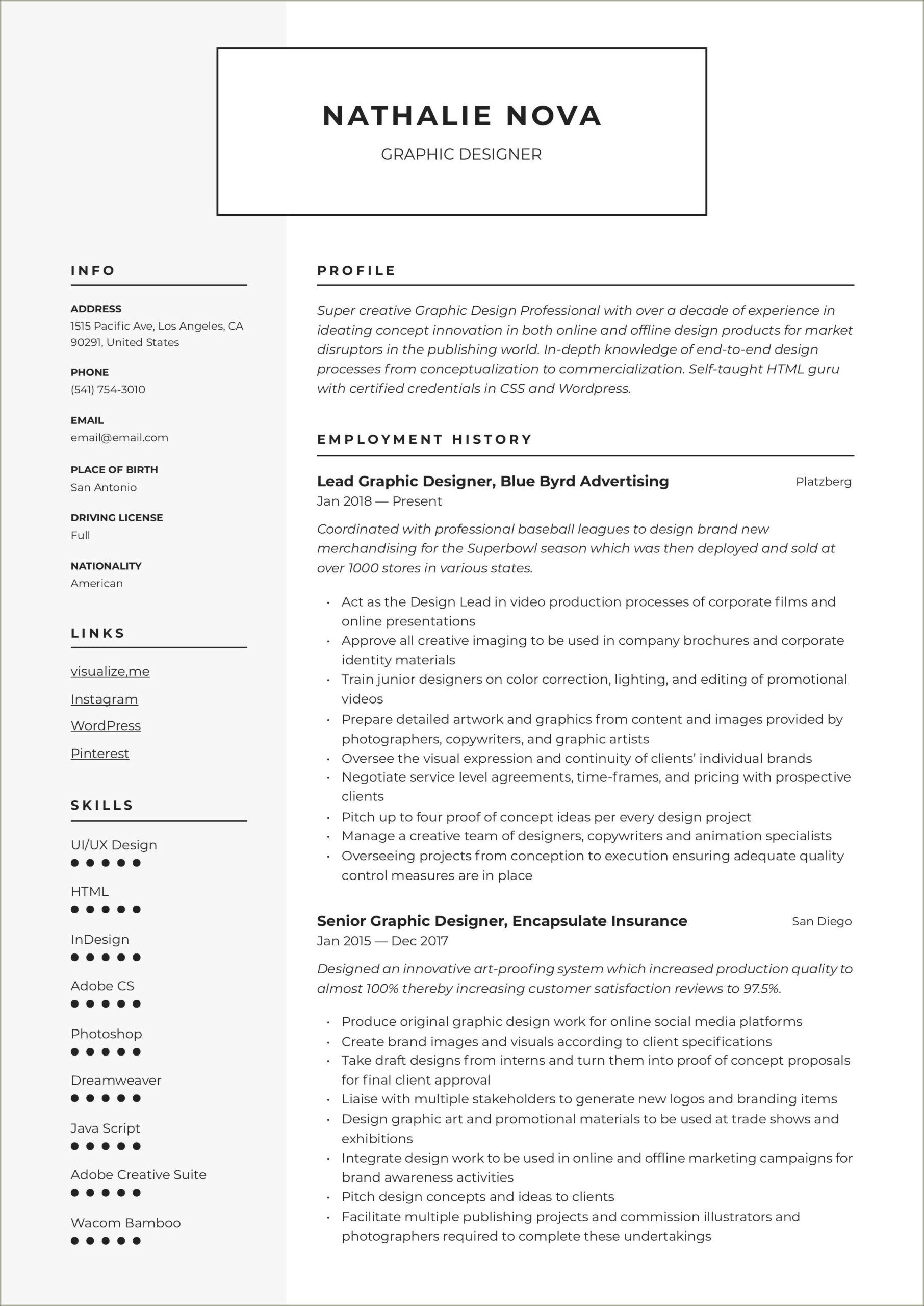Resume Examples Print Layout Graphic Designer