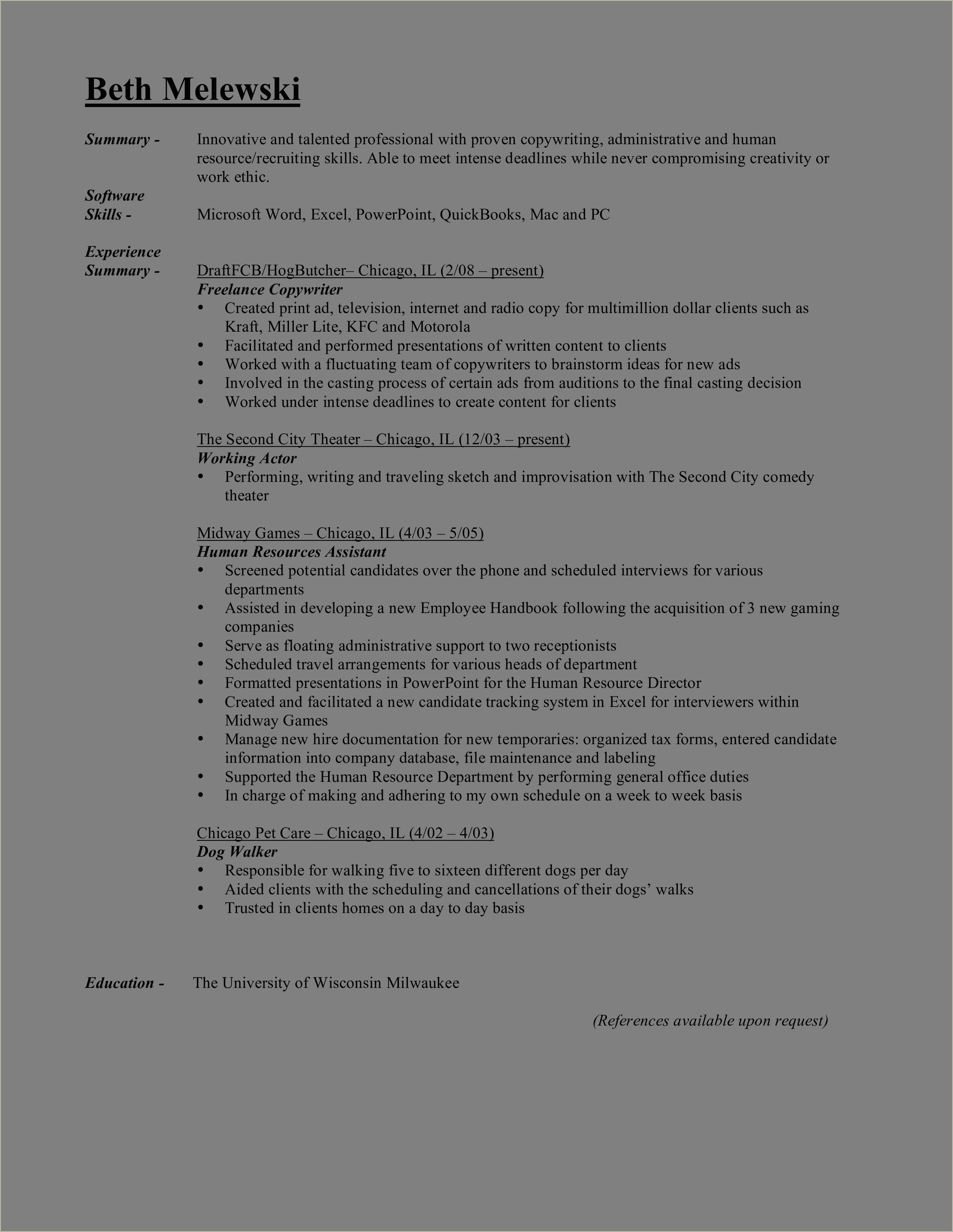 Resume Examples References Available Upon Request