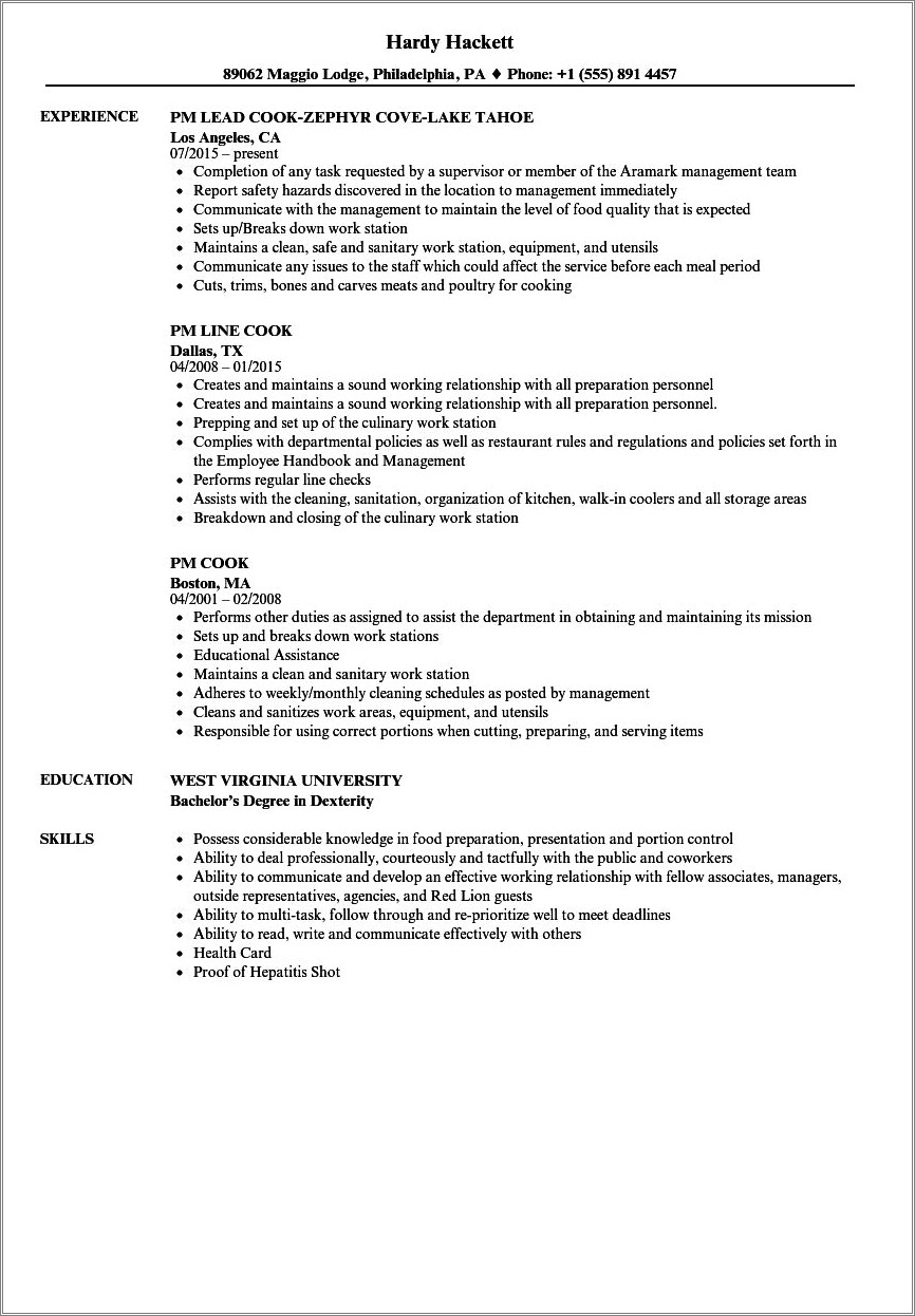 Resume Examples Skills For Lead Line Cook