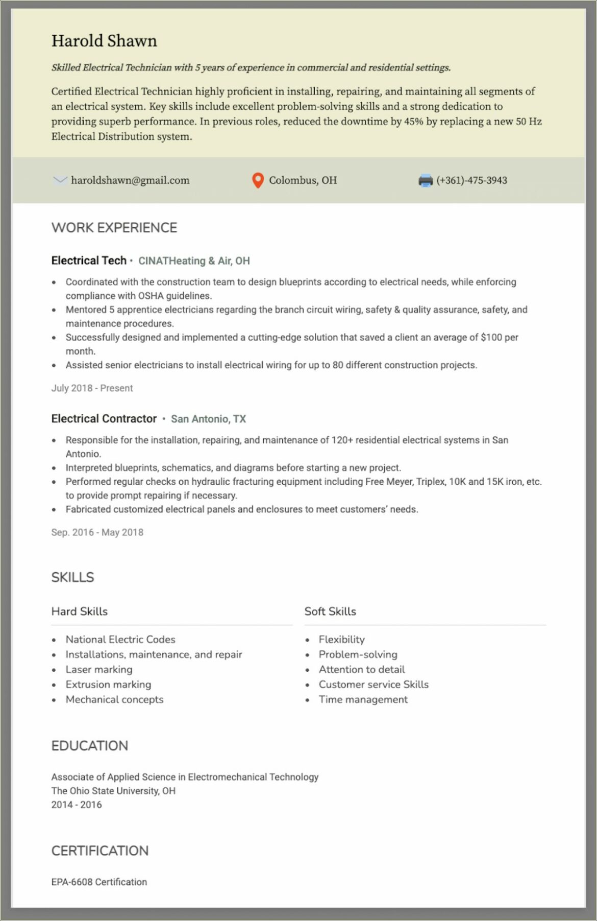 Resume Examples The Ohio State University