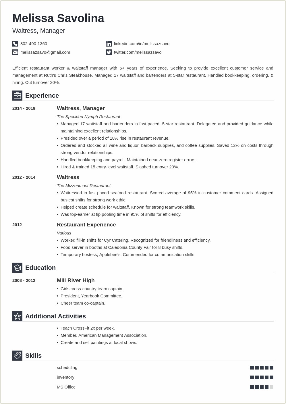 Resume Examples To A Hotel Room Service
