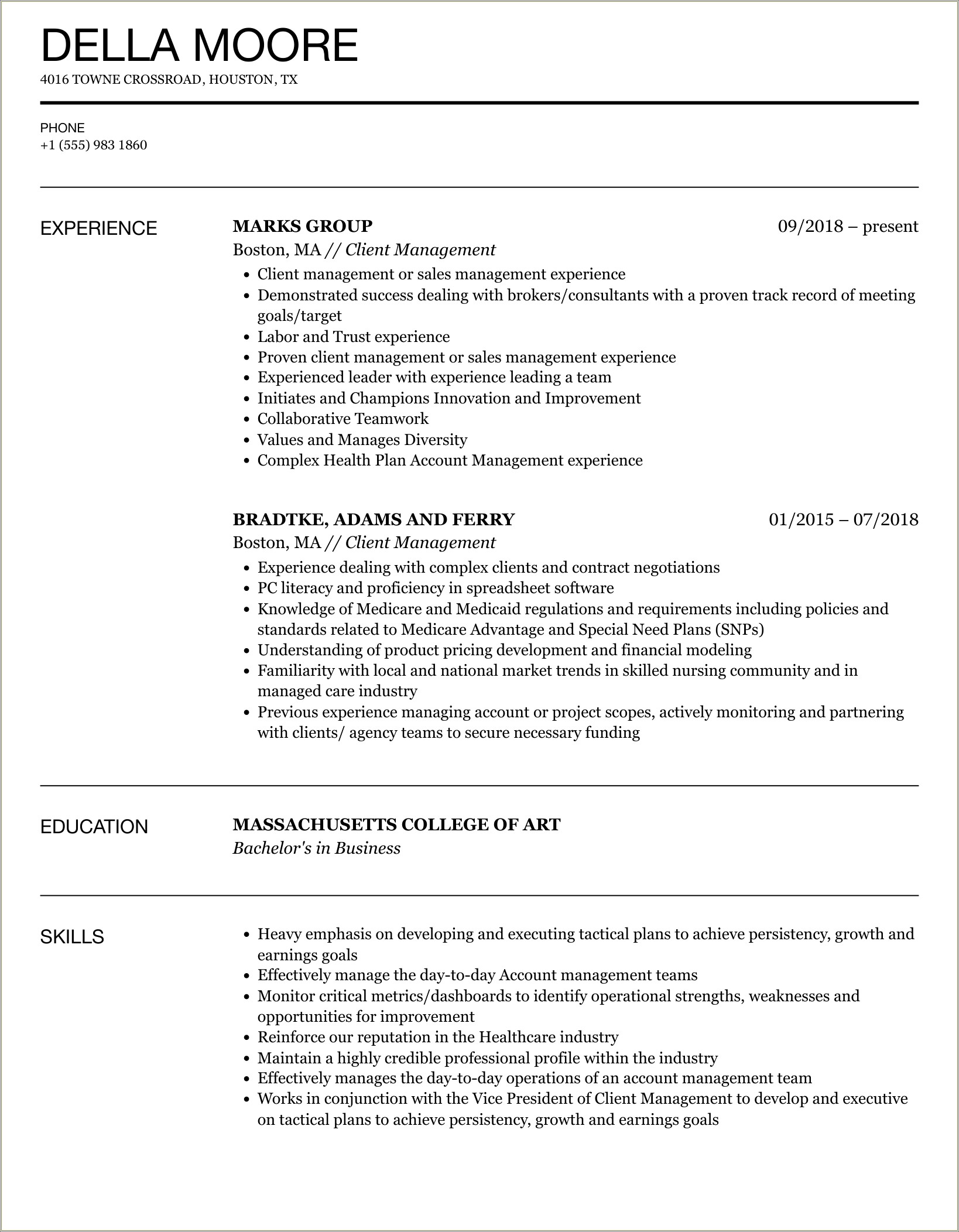 Resume Examples With Previous Management Experience