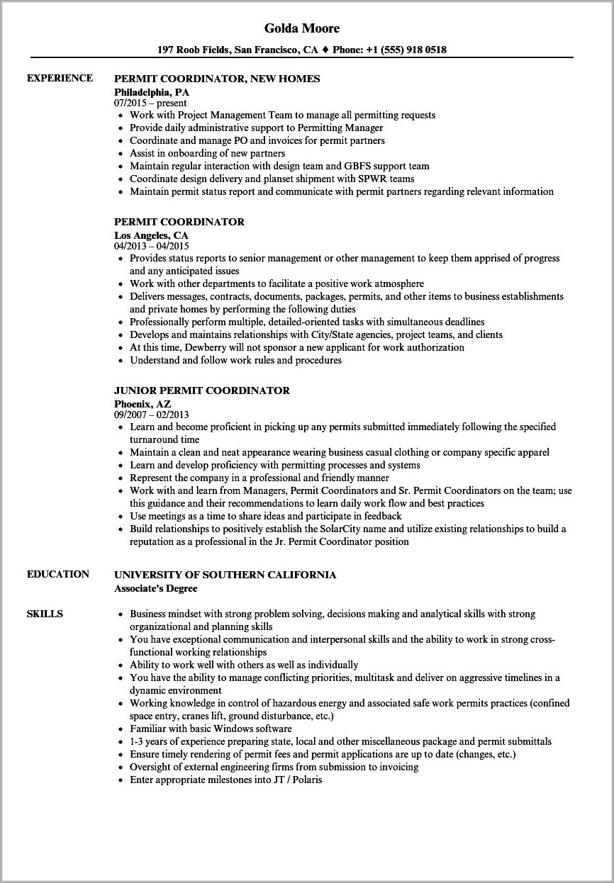 Resume Examples With Work Authorization Details