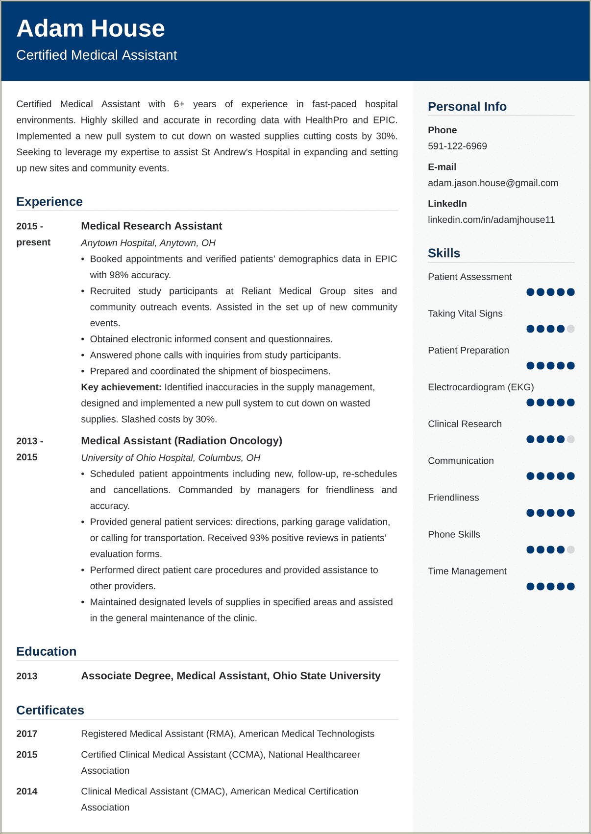 Resume Examples Word Of Medical Assintant