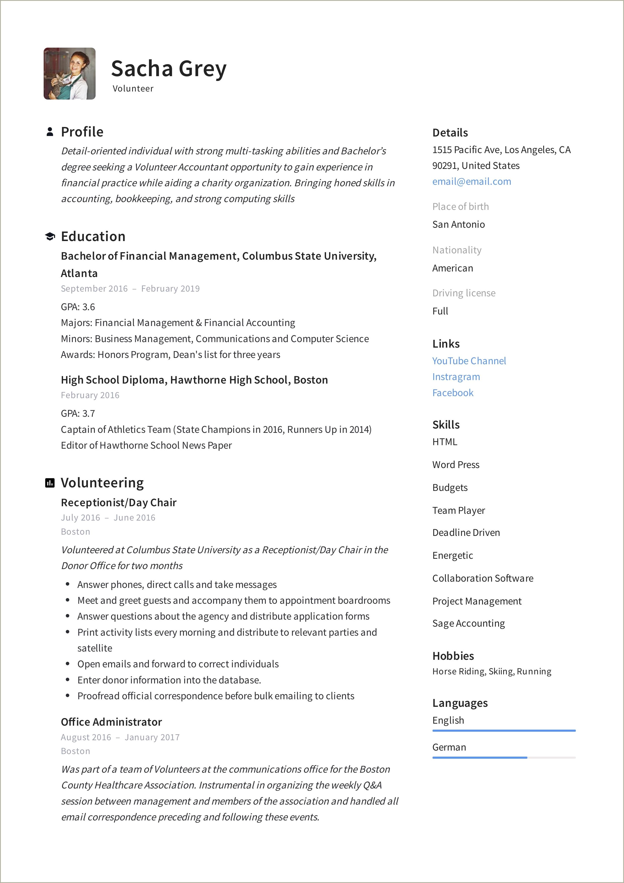 Resume Executive Summary Example For Volunteer