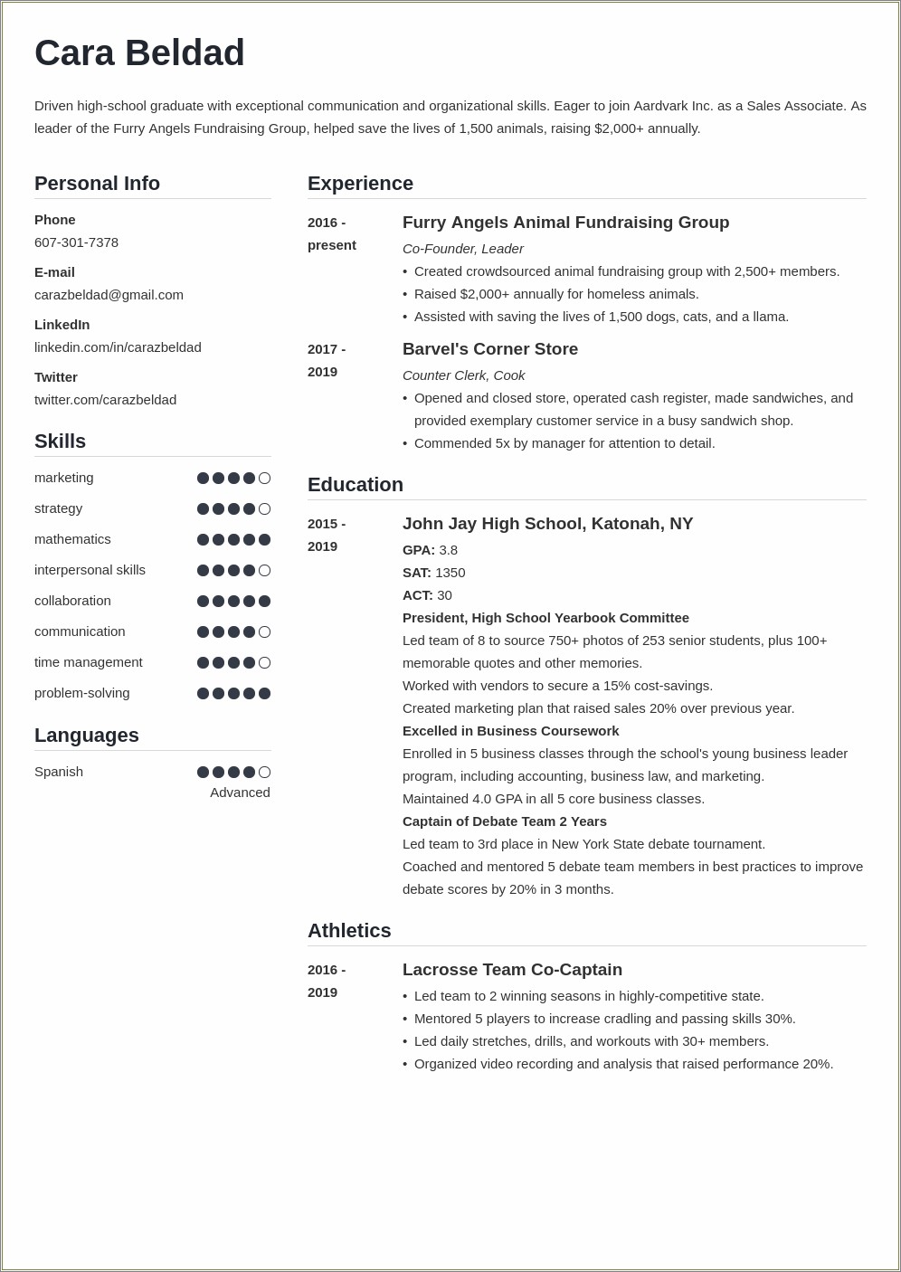 Resume Expamples For High School Graduate