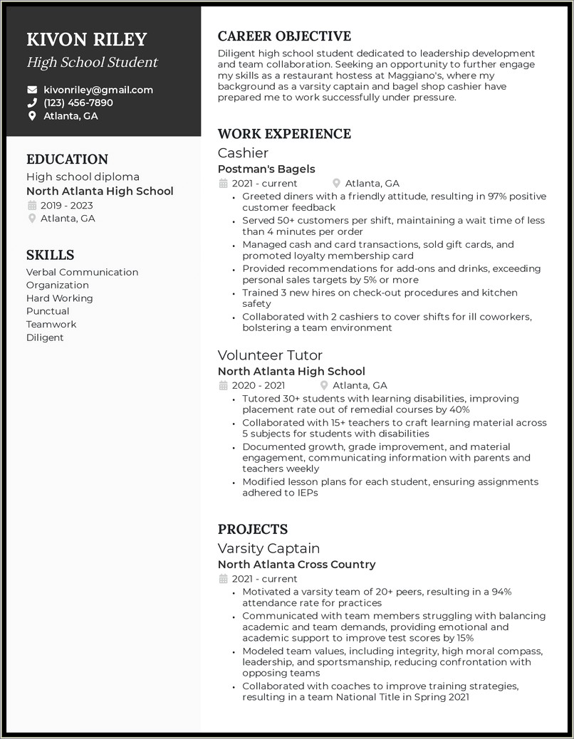 Resume Experience Examples For Grade 5