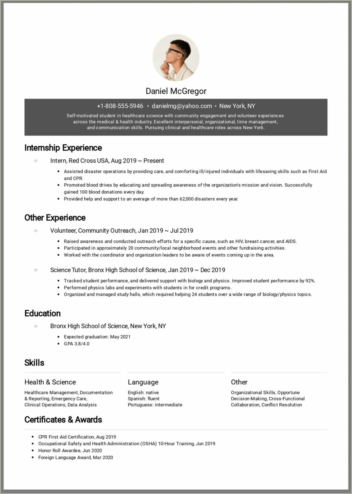 Resume Experience Examples High School Students