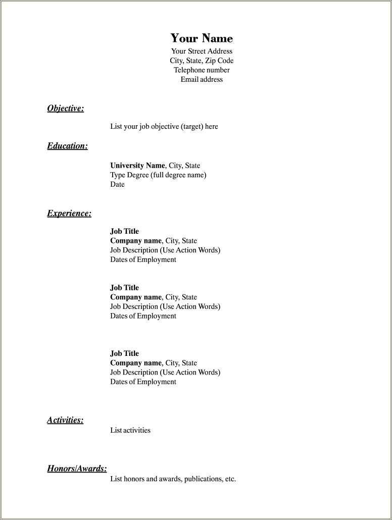 Resume Fill In The Blank Template