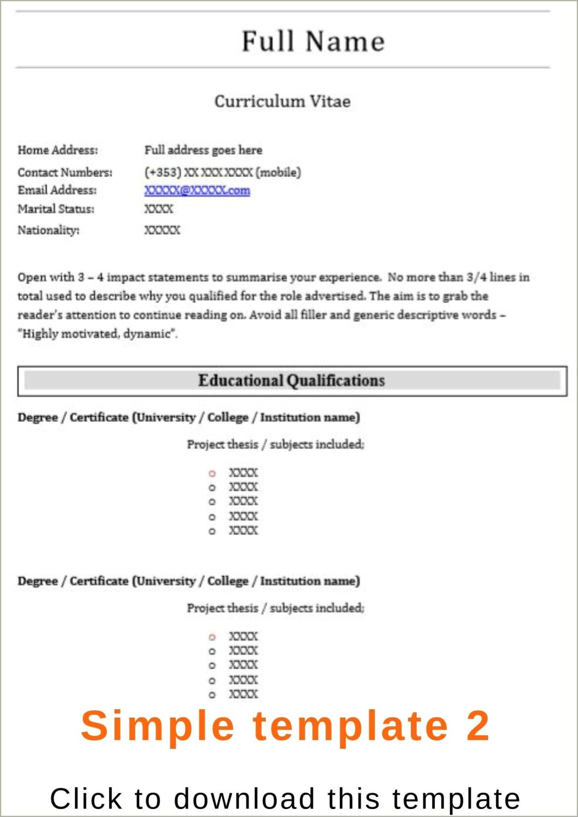 Resume Fill Up Form Free Download