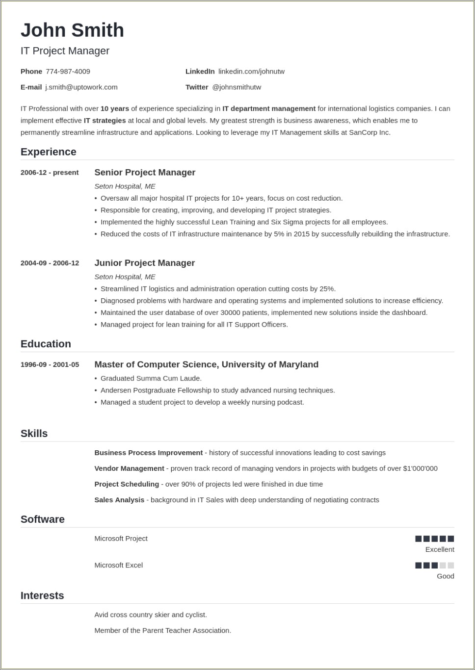 Resume For 12 Years Of Management Experience