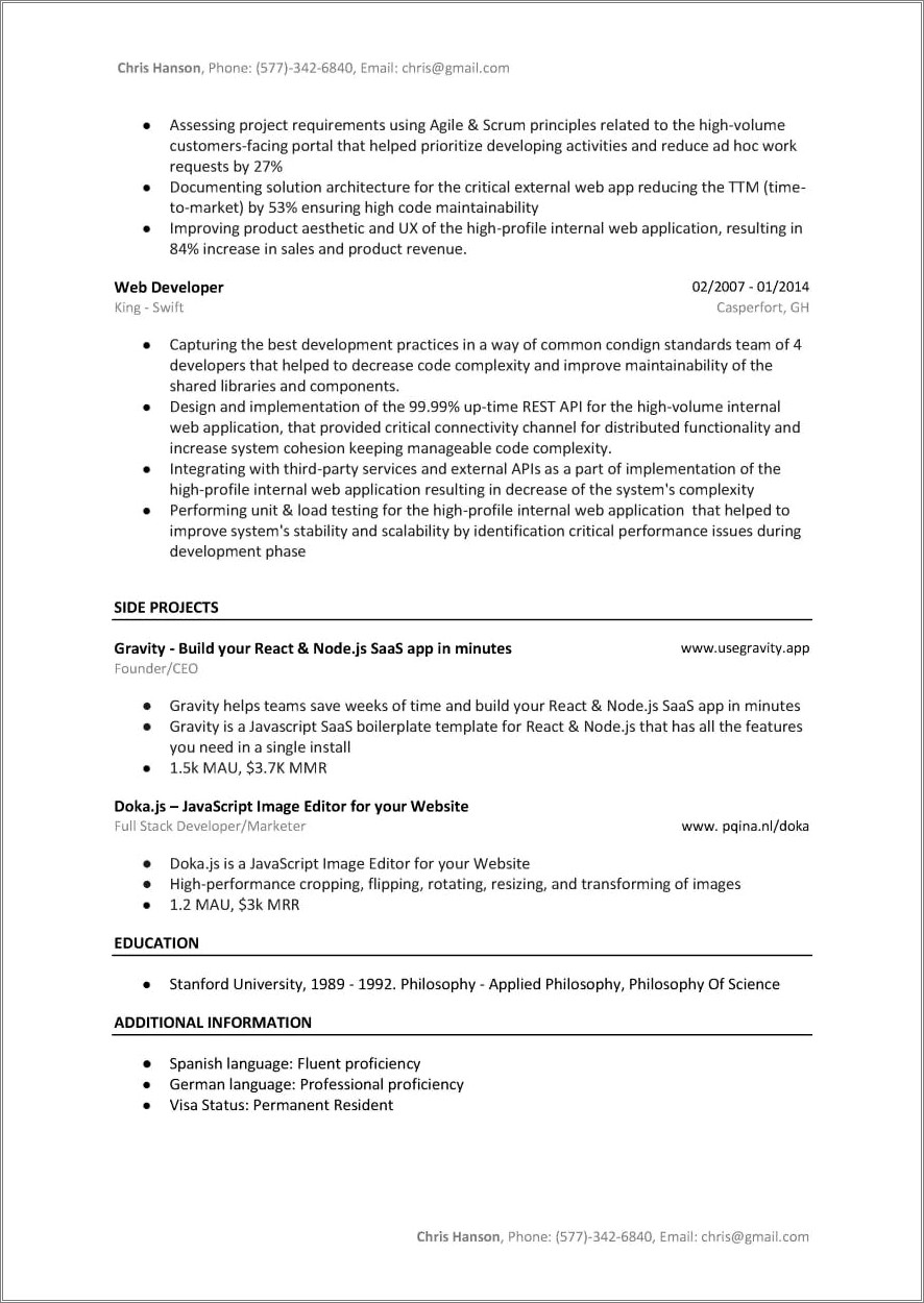 Resume For 2 Years Experience In Angularjs