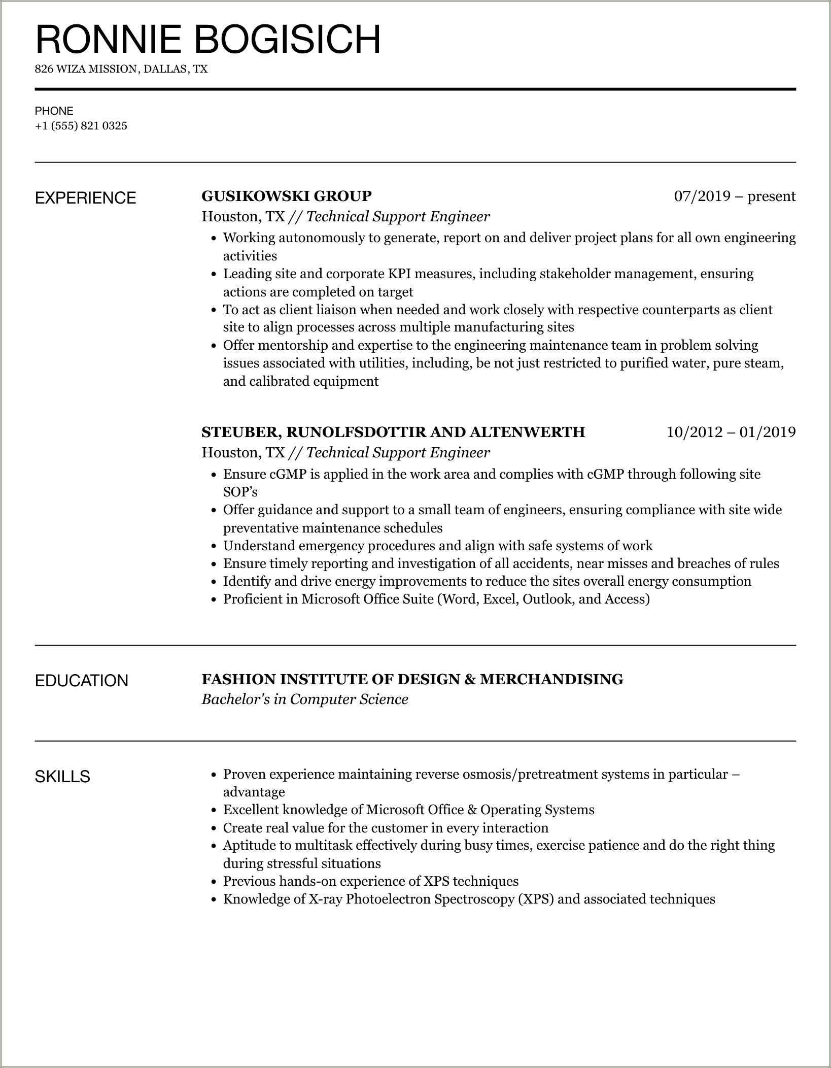 Resume For 2 Years Experience In Technical Support