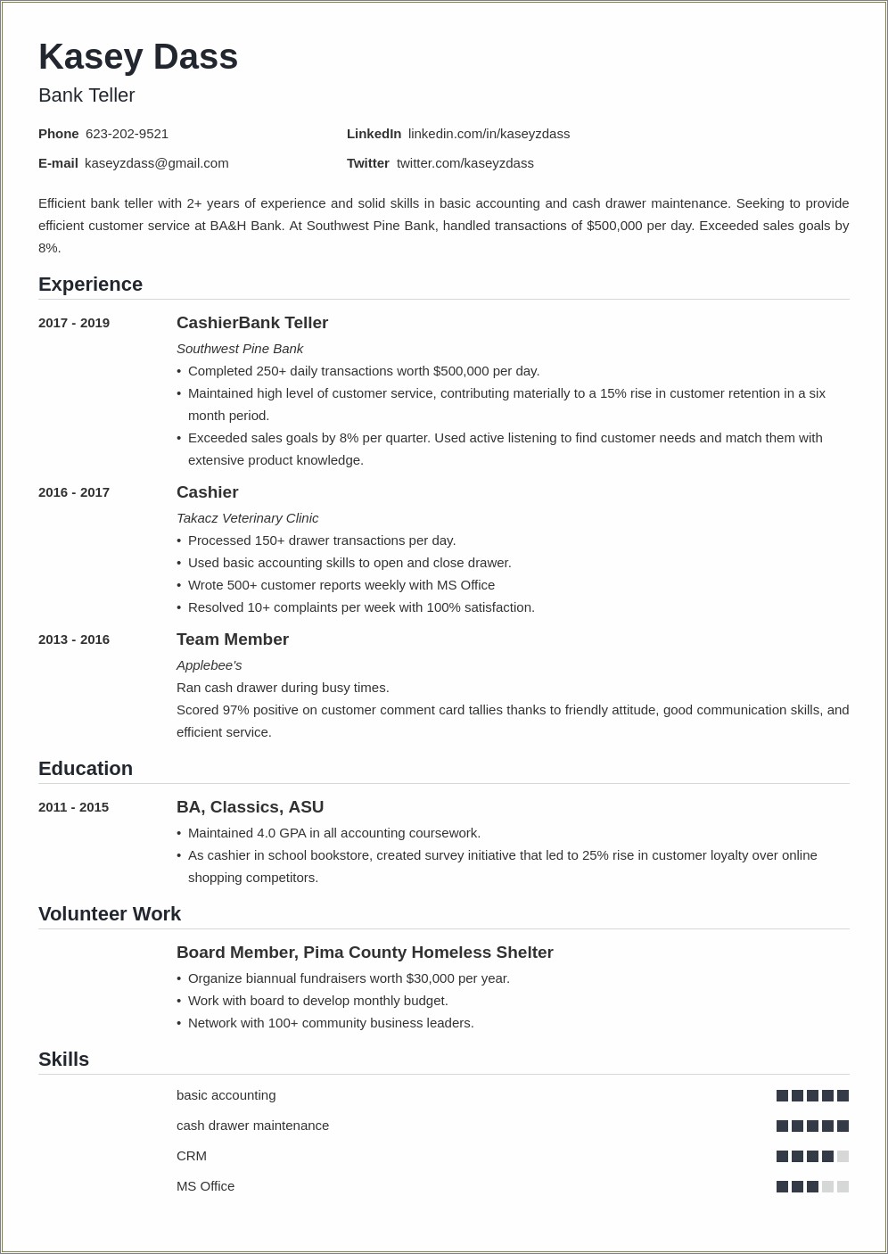 Resume For A Bank Teller Position Objective