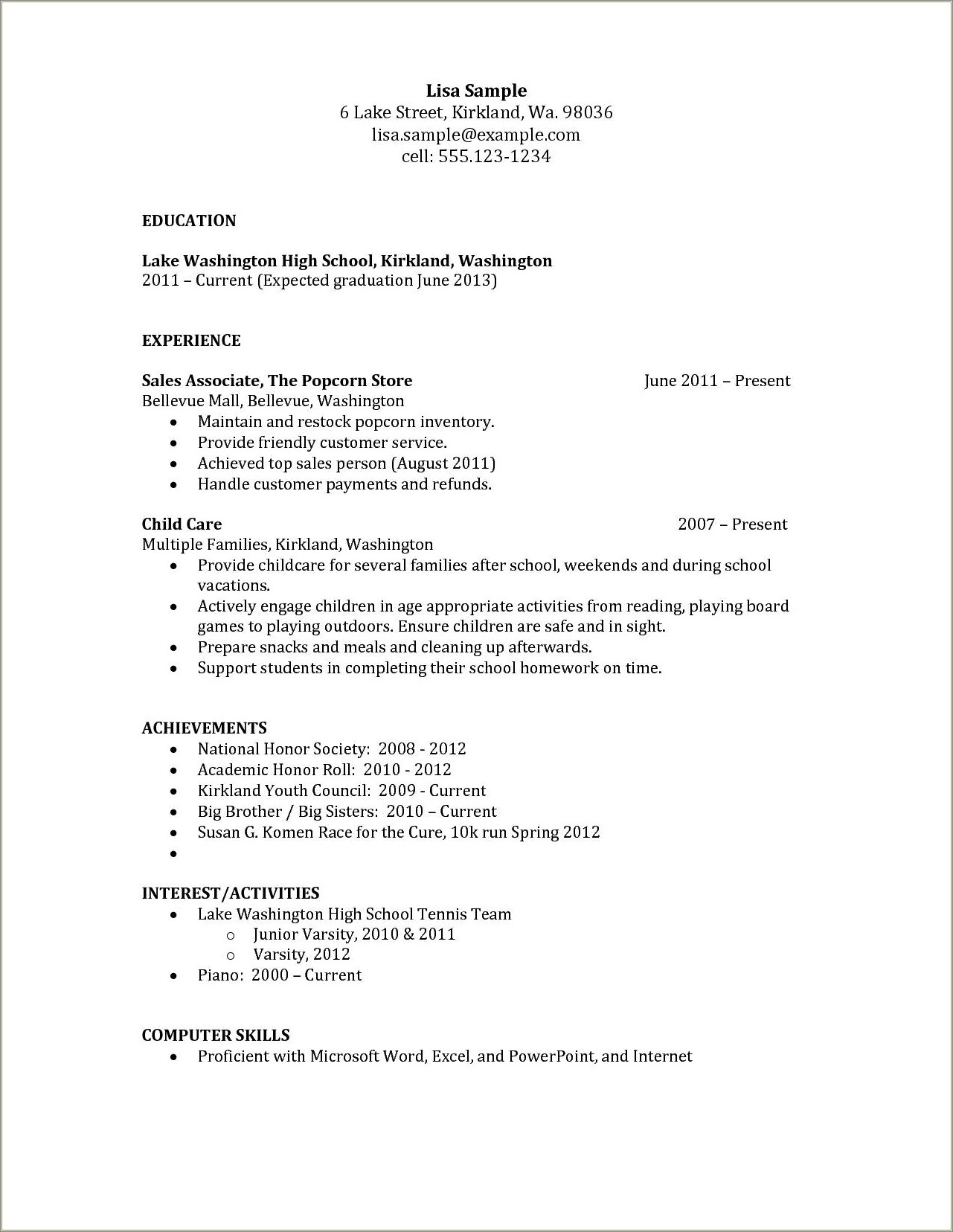Resume For A Graduate Of High School